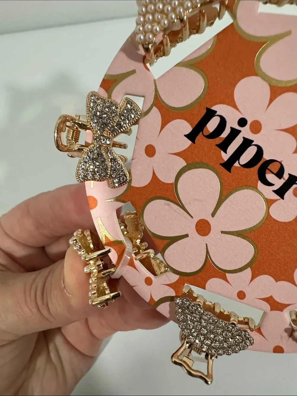 piper • k Gold Tone Metal Jeweled Dome Bow Tie mini hair clips 8pc